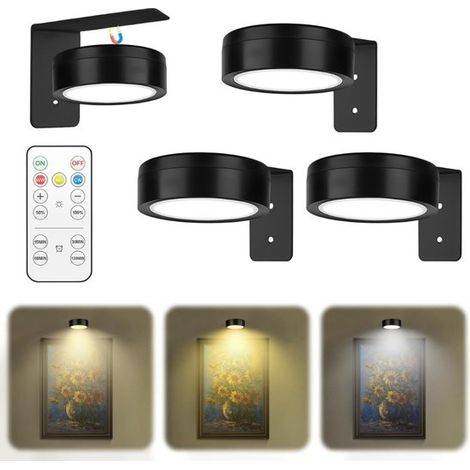 Kabellose Led-bilderleuchten – 3er-set – Magnetische Fotoleuchten – Batteriebetriebene Wandleuchten – Led-beleuchtung Für Kunstwerke Und Gemälde – Kabellose Magnetische Bilderleuchte