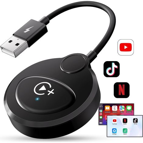 Kabelloses Carplay, Kabelloser Carplay-videoadapter Mit Integriertem Netflix, Youtube Und Tiktok Für Iphone, Kabelloses Carplay Wandelt Kabelgebundene Verbindungen In Kabellose Um, Automatische Verbin