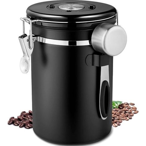 Kaffeedose Aus Edelstahl, 750 G/1,8 Liter Fassungsvermögen, Geeignet Für Ganze Bohnen Oder Gemahlenen Kaffee, Schwarz