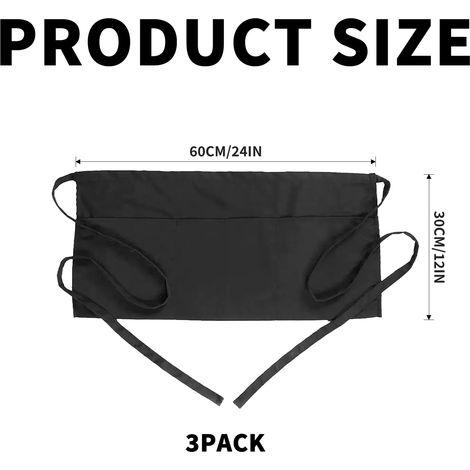 Kellnerschürze - Schwarze, Größenverstellbare Schürze Mit Taschen, Strapazierfähige Schwarze Schürze Mit Taschen, Fleckenabweisende Halbschürze Für Die Heimische Küche, Restaurants, Köche Usw.