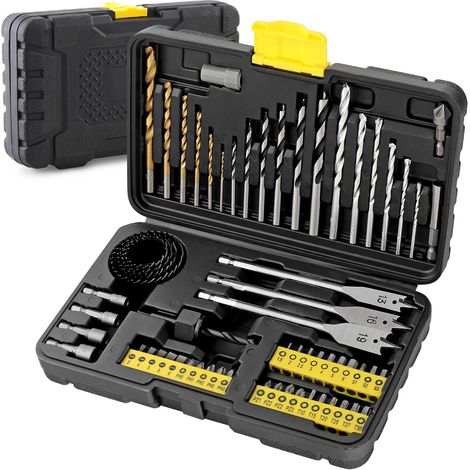 Kompaktes 63-teiliges Set Inklusive Bohrern Und Mehrzweck-stahlschlüsseln. Titanbeschichtete Hss-werkzeuge, Steinsägen, Entgratsägen Und Lochsägen Zum Bohren Von Metall, Holz, Ziegel Und Mehr.