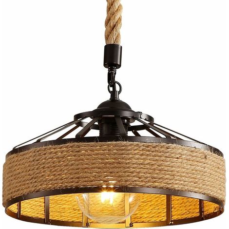 Kronleuchter Aus Hanfseil, Vintage-pendelleuchte Aus Schwarzem Metall, Hängeleuchte Im Landhausstil, Industrielle Pendelleuchte Mit E27-fassung Für Wohnzimmer, Schlafzimmer, Heimdekoration, 220 V (30