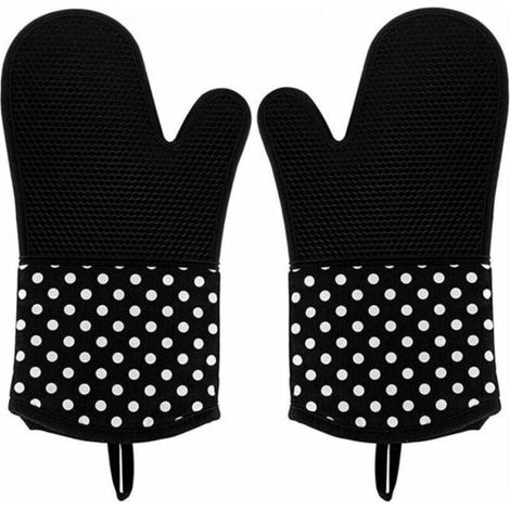 Küchenhandschuhe Aus Silikon – Baumwollgefüttert – Zum Kochen, Grillen, Backen, Montieren Und Reparieren – Schwarz (1 Paar) – 33 Cm