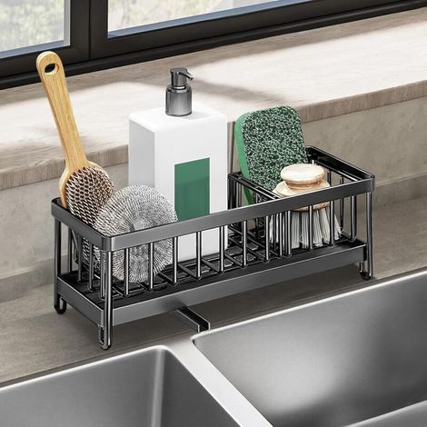 Küchenspüle, Edelstahl 304, Mit Automatischer Abtropfschale, Aufbewahrungsbox Für Schwamm, Bürste, Spülmittel (schwarz)