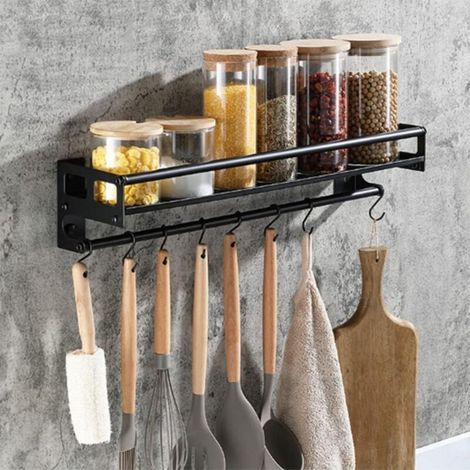 Küchenutensilienhalter Mit 8 Haken – Selbstklebendes Küchenutensilienregal – 60 Cm