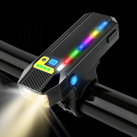 Led-fahrradscheinwerfer – Rgb-seitenbeleuchtung Und Lichtsensor – 2400-mah-akku, Usb-c-anschluss – Wasserdicht – 360°-drehung