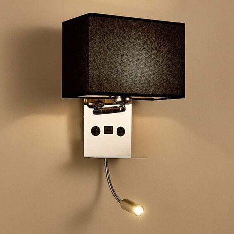 Led-wandleuchte Für Den Innenbereich Mit Flexiblem Arm – Stoffschirm – Usb-ladeanschluss – 3 W Warmweißes Licht – Wandmontage
