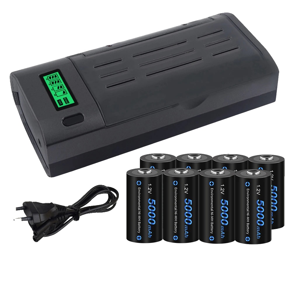 Wiederaufladbare C-größe Batterie, Hochkapazität 5000mah, Kompatibles Ladegerät, 8 Batterie 1 Ladegerät
