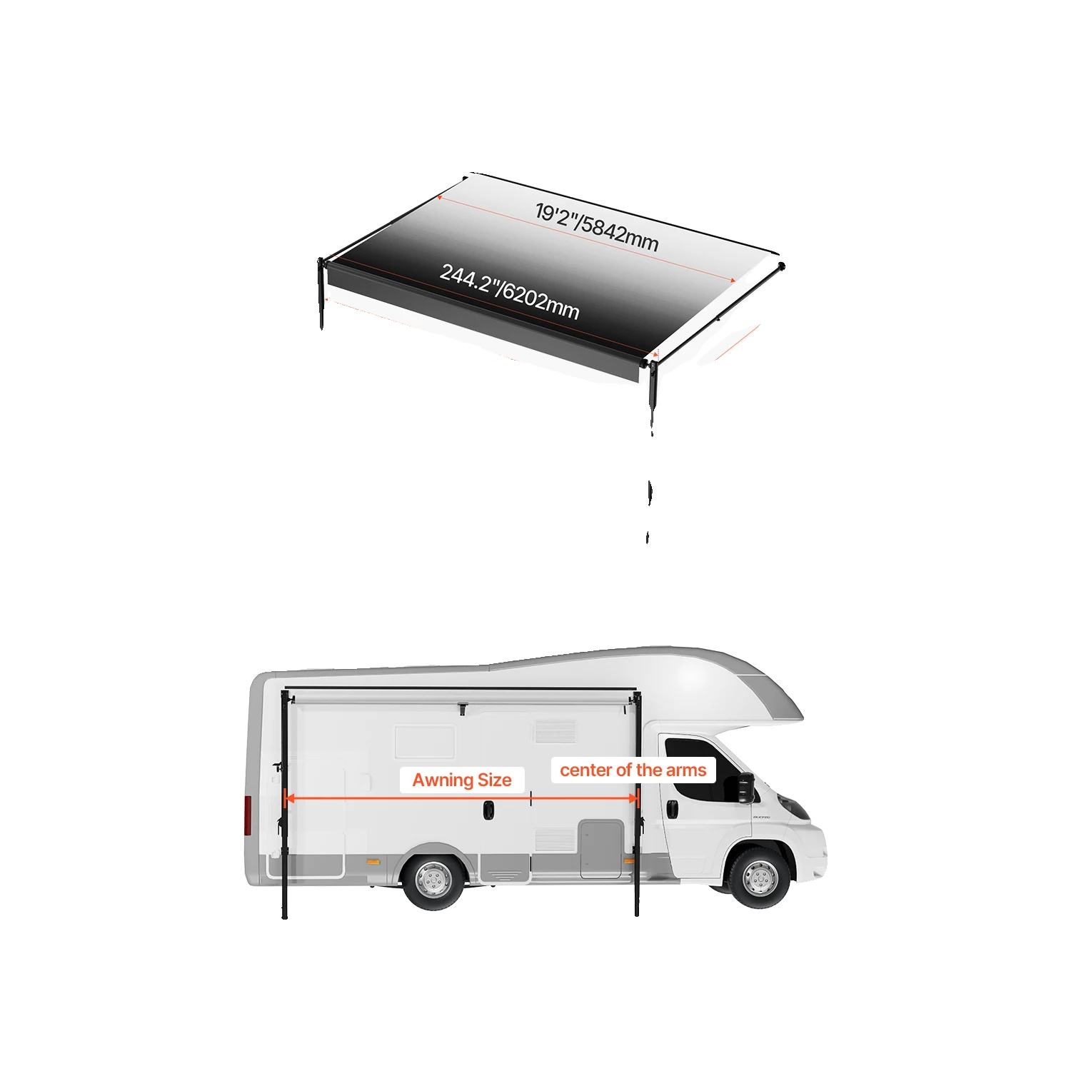 Wohnmobil-markise, Langlebiger 18oz Pvc-stoff, Wasserdicht Und Uv-beständig, 20ft Schwarz