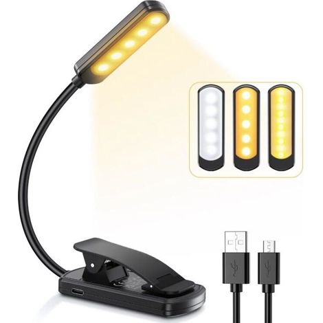 Leselampe Mit 10 Leds, Usb-aufladbar, 360° Flexibler Hals, 3 Farben Und 100–10 % Dimmbare Helligkeit, Mini-nachtlicht Zum Lesen Im Bett, Auf Reisen Und Beim Camping