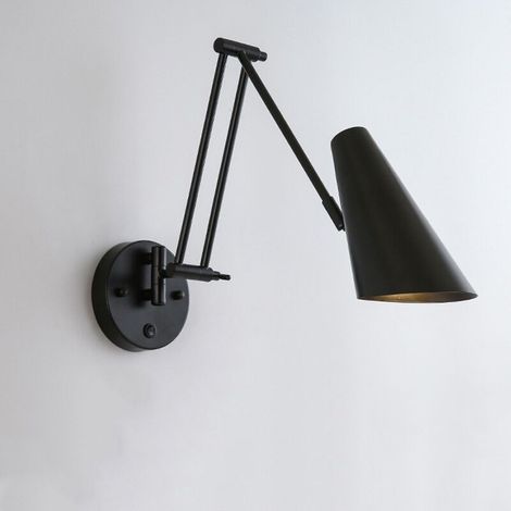 Lesewandleuchte, Wandleuchte Mit Wippmechanismus Aus Eisen, Industrielle Wandleuchte, E27-fassung, Wohnraumbeleuchtung, Schwarz