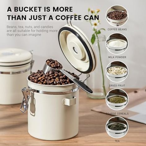Luftdichter Kaffeebehälter Mit Löffel – Aufbewahrungsgefäß Für Gemahlenen Kaffee, Bohnen, Granulat Und Zucker (schwarz, 3,5 Liter)
