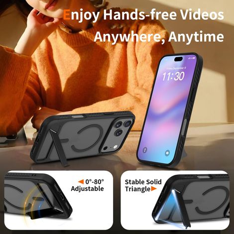 Magnetische Hülle Für Iphone 17 Pro Max Mit Integriertem Unsichtbarem Ständer, Magsafe-kompatibel, Dünn, Durchscheinend, Matt Und Stoßfest, In Schwarz.