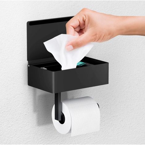 Mattschwarzer Toilettenpapierhalter Mit Ablage, Halter Für Feuchttücher Mit Stauraum