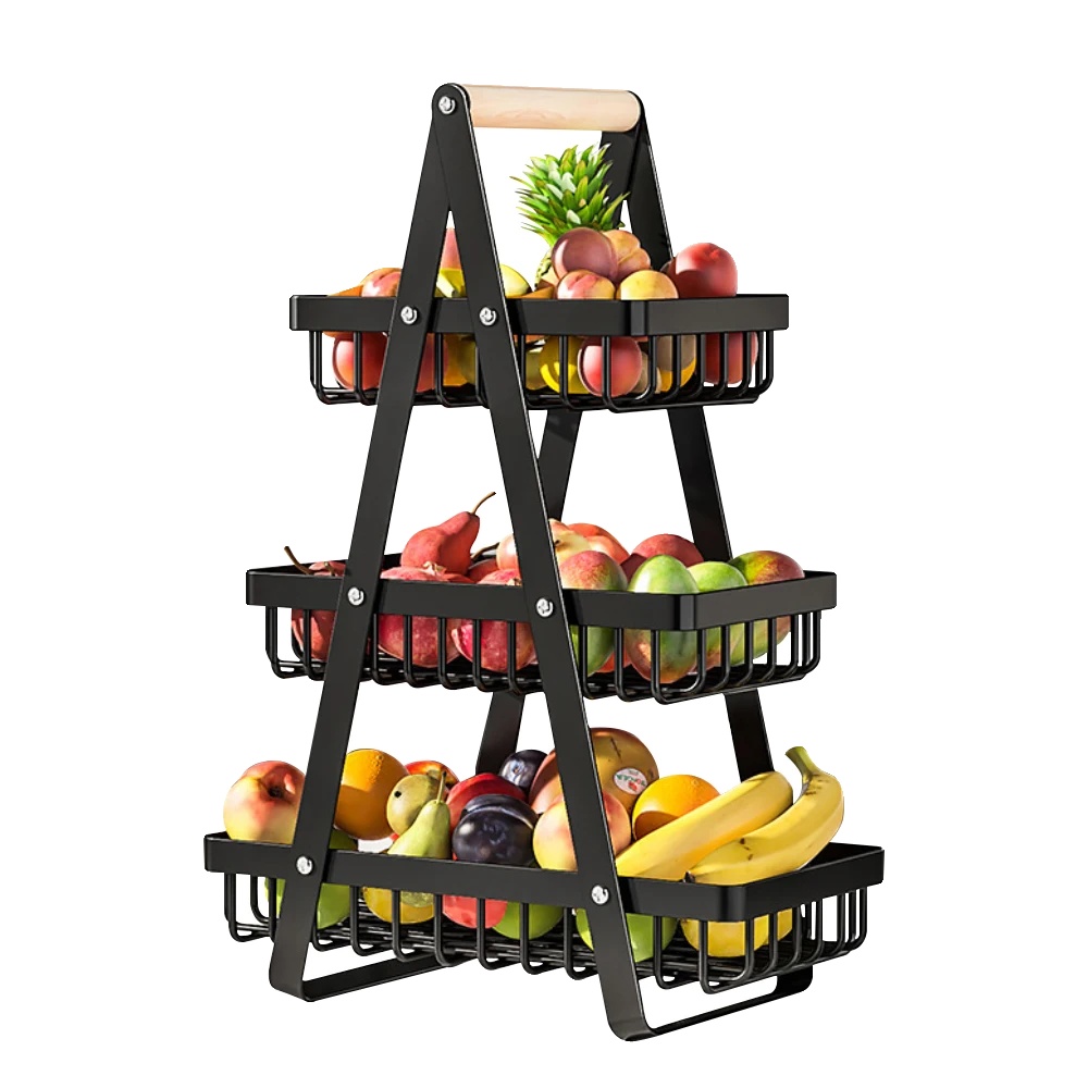 Obstkorb Und Gemüseablage, 3-stufiges Design, Edelstahl, 3-tier