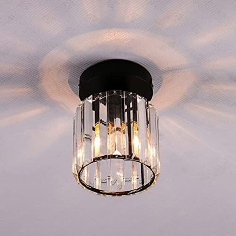 Mini-kristalllüster – Moderne, Halbaufgesetzte Deckenleuchte – Geeignet Für Flure, Küchen, Schlafzimmer, Bars – Schwarz, Rund, 1 Stück