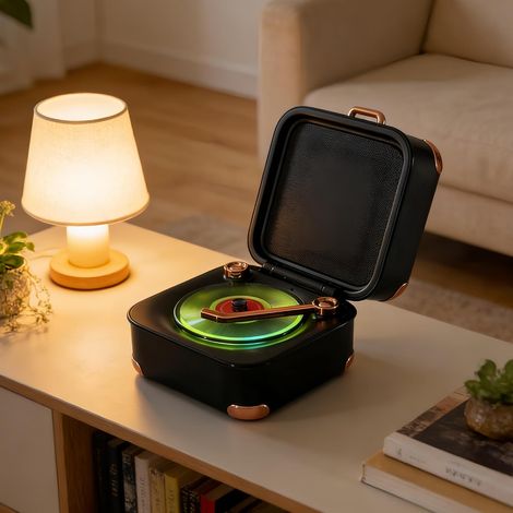 Mini-retro-bluetooth-lautsprecher – Tragbar, Klarer Klang, Lange Akkulaufzeit – Stilvoller Desktop-lautsprecher Für Zuhause, Schlafzimmer Und Büro – Schwarz
