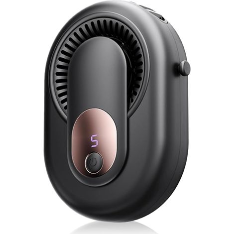 Mini-ventilator – Schwarz – Tragevarianten: Hals, Schreibtisch, Clip, Gürtel – Usb-aufladbar – 5 Geschwindigkeitsstufen – Starker Luftstrom – 3500 Mah
