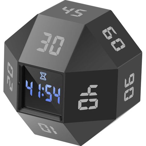 Mini-würfeltimer Mit 12 Seiten Und Voreingestelltem Countdown Von 1 Bis 90 Minuten, Wiederaufladbar, Effektives Zeitmanagement-tool, Geeignet Für Adhs-management, Lernen Und Kochen (schwarz)