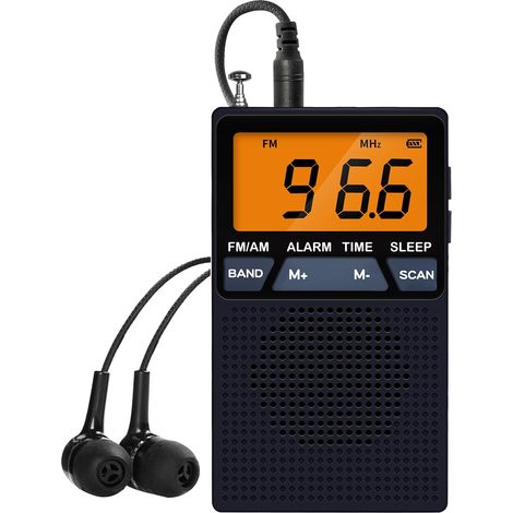 Mini-tragbares Radio, Am/fm, 2-band-transistor, Kleiner Taschenlautsprecher, Großes Display, Zeitanzeige, Weckfunktion, Ideal Für Spaziergänge Und Joggen Im Freien (schwarz)