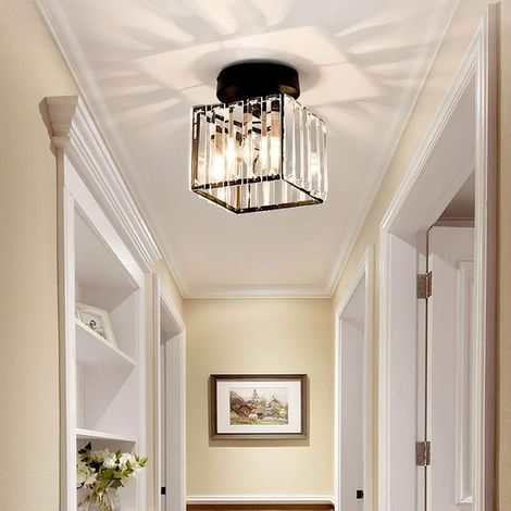 Moderne Kristall-deckenleuchte – Schwarzer Quadratischer Led-kronleuchter – E27-pendelleuchte Für Flur, Küche, Schlafzimmer, Wohnzimmer, Eingangsbereich