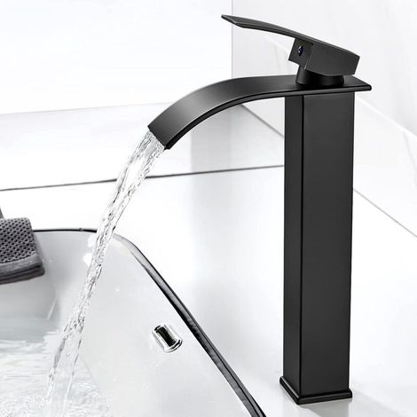 Moderne Waschtischarmatur Mit Hohem Wasserfallauslauf, Einhebel-waschtischmischer Aus Messing, Warm- Und Kaltwasseranschluss, Verchromte Wasserfallarmatur