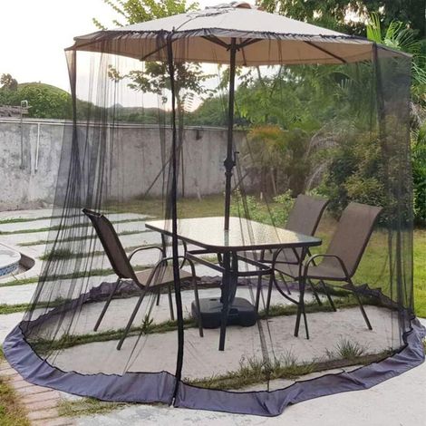 Moskitonetz Für Sonnenschirme Und Terrassentische Mit 2 Reißverschlusstüren Und Verstellbarem Seil, Aus Polyestergewebe, Passend Für Sonnenschirme Und Terrassentische Mit Einem Durchmesser Von 2,5 Bis