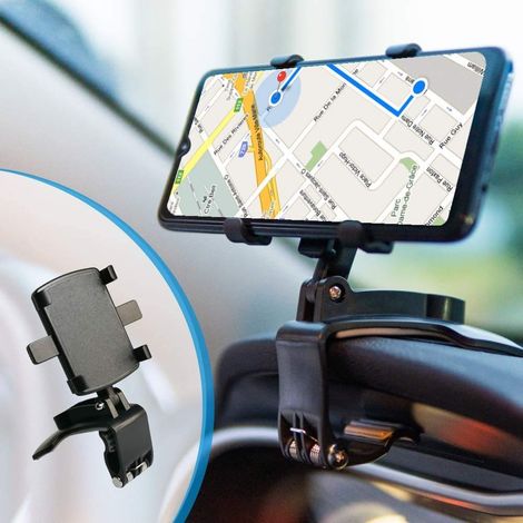 Multifunktionale Autotelefonhalterung Für Armaturenbrett Und Rückspiegel, Mit 360° Drehbarer Federklemme Und Einstellbar Für Smartphones Von 4-7 Zoll