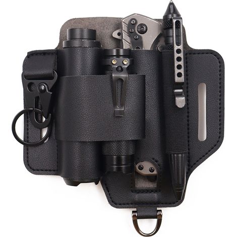 Multifunktionale Tasche Aus Hochwertigem Vollnarbenleder, Ideal Für Reisen, Arbeit Und Alltag. Verfügt Über Ein Spezielles Fach Für Taschenlampen, Stifte Und Schlüssel. (werkzeug Nicht Enthalten)