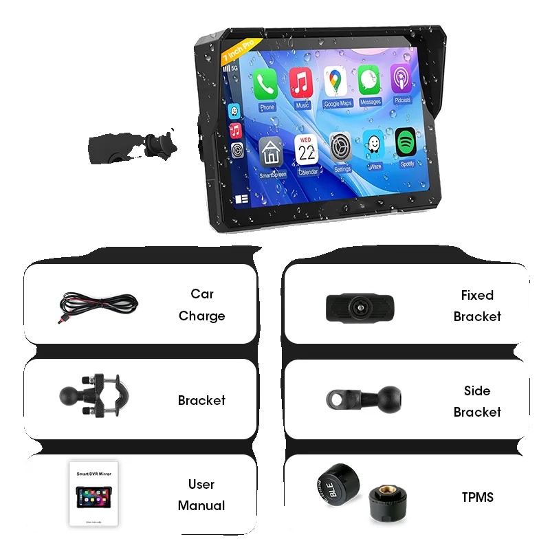 Motorrad Gps, Wasserdicht, Drahtlose Konnektivität, 7 Zoll Tpms