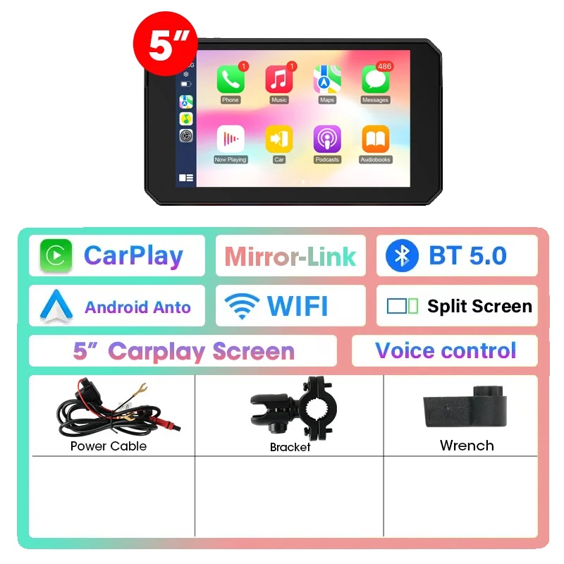 Carplay, Motorrad Gps-player, Kabellos, Bluetooth-verbindung, 5-zoll Moto Radio, Keine