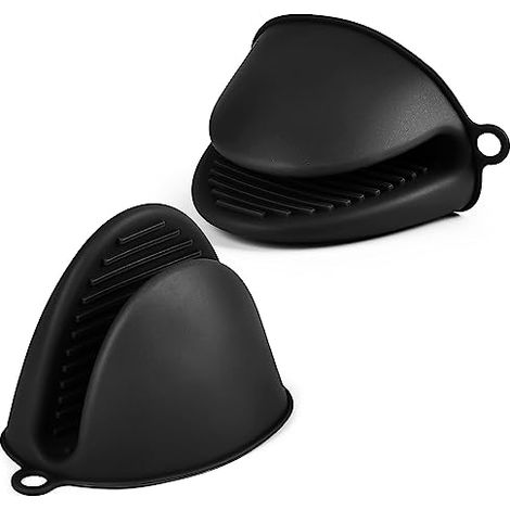 Paar Mini-ofenhandschuhe Aus Silikon, Hitzebeständig, Niedlich, Kleine Küchenhandschuhe, Ofenhandschuhe Für Heißluftfritteuse, Backen, Gebäck Und Grillen (schwarz)