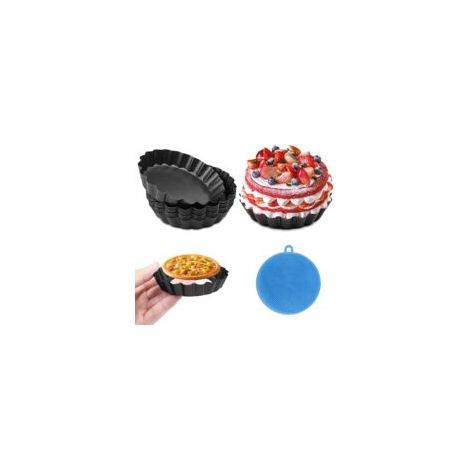 Packung Mit 10 Schwarzen Runden Tartelette-/quiche-förmchen Aus Kohlenstoffstahl Mit Hebevorrichtung Für Den Tarteletteboden, Form Mit Geripptem Rand, 10 Cm, Obstkuchenform Mit Beschichtung