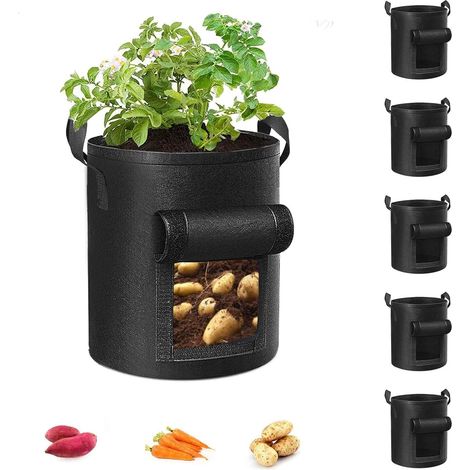 Packung Mit 5 Zehn-gallonen-pflanzsäcken (ca. 35,7 Liter) Für Kartoffeln, Mit Verstärkten Griffen, Aus Dickem Vliesstoff, Geeignet Für Tomaten, Gemüse Und Obst.