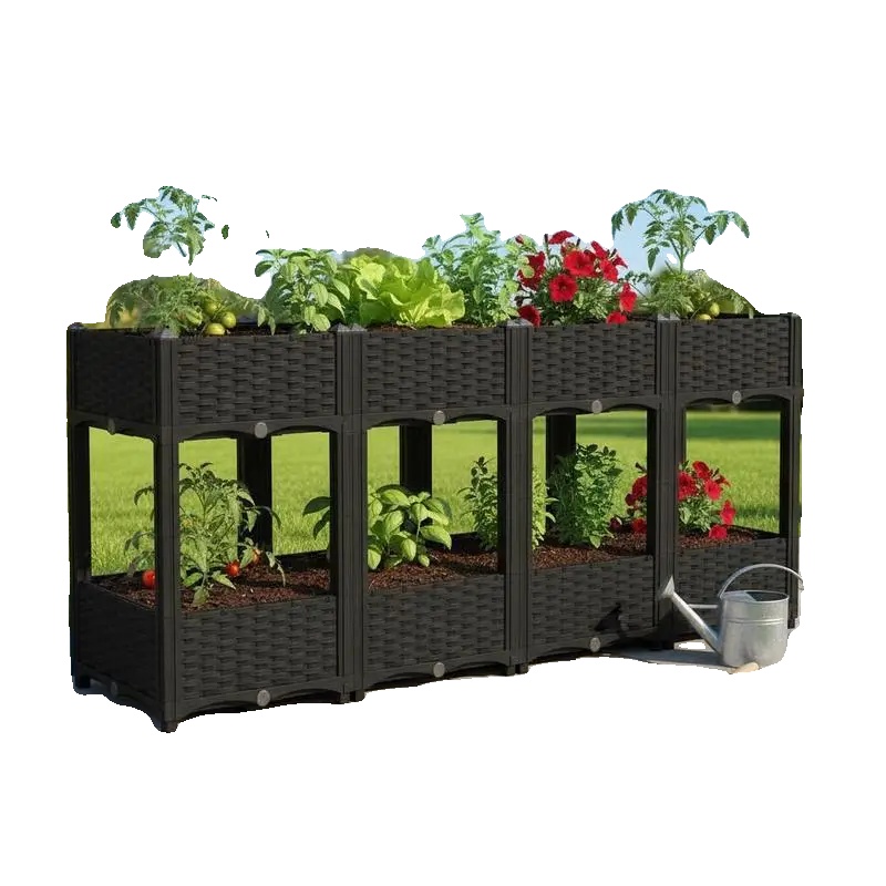 Erhöhter Pflanzer, Langlebiges Polypropylen, Eleganter Rattan-look, 160 X 40 X 71 Cm
