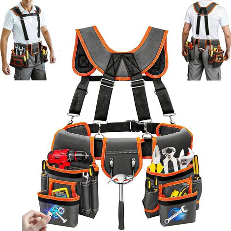 Professioneller Werkzeuggürtel Für Herren – Verstellbar Von 81 Bis 152 Cm – Magnetische Werkzeugtasche Mit Schultergurten Und Mehreren Fächern – Abnehmbare Tasche Für Elektriker, Zimmerleute Und Bauar