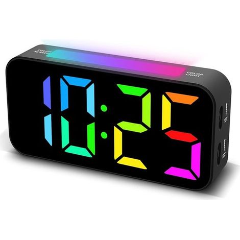 Rgb-wecker Mit Nachtlicht – Digitaler Nachttischwecker – 8 Einstellbare Farben – 3 Alarmstufen – Großes Display – Schlummerfunktion – Dimmbare Beleuchtung – Fürs Schlafzimmer