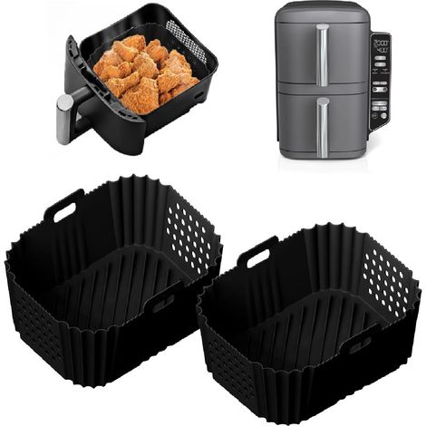 Rechteckige Kochmatten Für Ninja Double Stack Xl Heißluftfritteusen Sl401, Sl400, Af300 – Wiederverwendbar Und Perforiert – 2er-set Quadratische Silikon-kochmatten – Schwarz