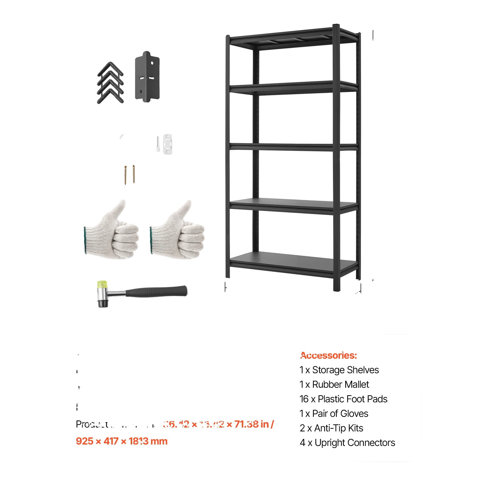 Lagerschränke, Langlebender Kohlenstoffstahl, Höhenverstellbar, 16x36x72in 5 Reifen