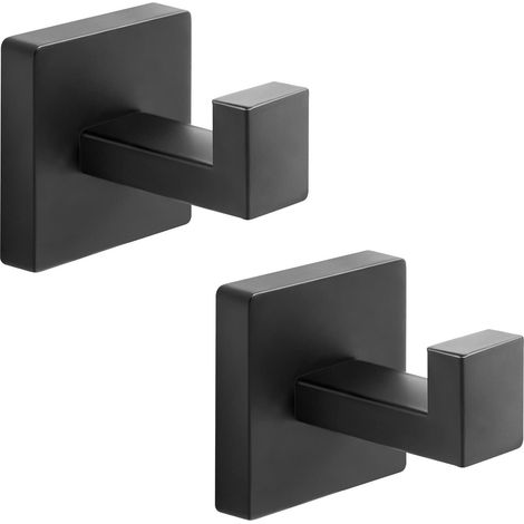 Robuster, Quadratischer Wandhaken Aus Edelstahl Für Handtücher Und Bademäntel, Ideal Für Badezimmer, Küchen, Schlafzimmer Und Hotels. Mattschwarze Oberfläche. 2er-set.