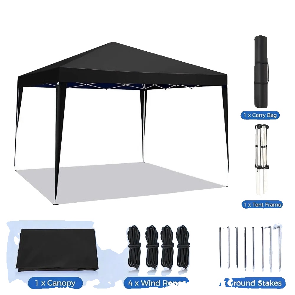 Pavillon, Uv-schutz, Einfache Montage, Schwarz-3x3meter