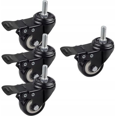Rollen – Schwerlastrollen – Räder – Möbelrollen – 4er-set Mit 2 Bremsen – Maximale Traglast: 60 Kg – 40 Mm Gummirad – M8-gewinde – Für Schubkarren, Werkbänke Und Möbel