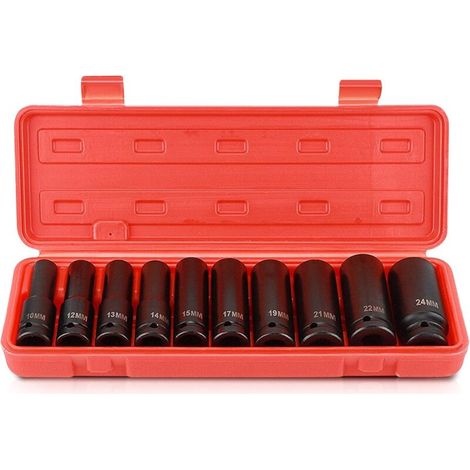 Rosvola 1/2" Tiefbett-schlagschrauber-steckschlüsselsatz, 10-teilig, Metrischer Schlüssel 10 Mm–24 Mm, Motorreparaturwerkzeug Für Traktoren Und Lkw