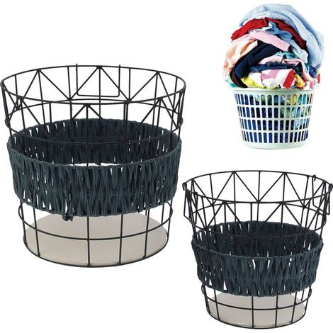 Rosvola 2er-set Wäschekorb, Wäschekorb, Aufbewahrungskorb, Schmutzwäschekorb, 38 Cm (durchmesser) X 40 Cm (höhe)