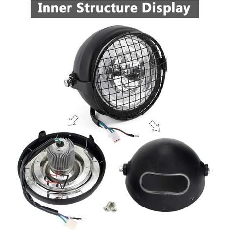 Rosvola 6,5" Runder Led-motorradscheinwerfer Mit Seitenabdeckung, Gitter Und Halterung Für Cafe Racer