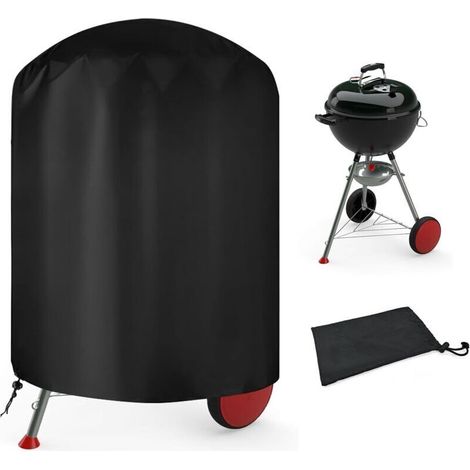 Runde Grillabdeckung Für Den Außenbereich, Grillabdeckung, Uv-/wasserbeständig, 210d Oxford-gewebe, 71 X 71 Cm, Passend Für Die Meisten Grills, Schwarz