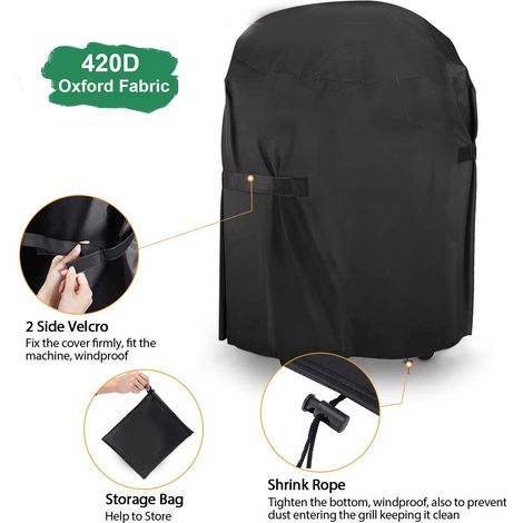 Runde, Wasserdichte Grillabdeckung Für Den Außenbereich, Aus 420d Oxford-gewebe, Winddicht Und Uv-beständig, Mit Tragegriffen (71 X 68 Cm) – Schwarz
