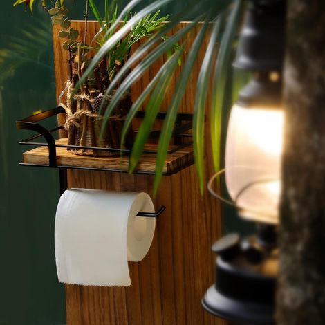 Rustikaler Toilettenpapierhalter Mit Ablage – Ländliche Badezimmerdekoration – Rustikale Badezimmeraccessoires Mit Warmbrauner Holzablage Für Taschentücher, Handy Usw.