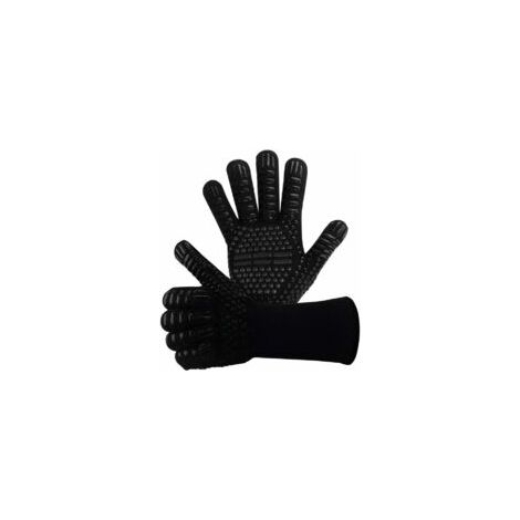Rutschfeste Silikon-grillhandschuhe En407 Für Grill, Backofen, Hitzebeständiges Kochen, Kaminhandschuhe, Schornsteinhandschuhe, Kaminhandschuhe Bis 800°c (schwarz)