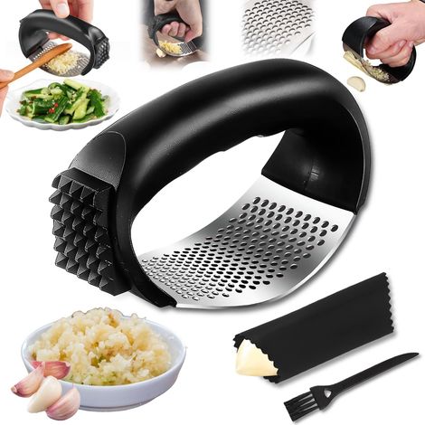 Schaukel-knoblauchpresse, Knoblauchpresse Aus Edelstahl, Multifunktionale Knoblauchpresse Mit Silikonschäler Und Reinigungsbürste, Spülmaschinenfest, Ideal Für Knoblauch, Ingwer Usw.